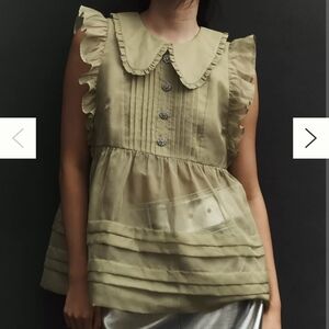 Anthropologie Maeve Peter Pan Collar Sheer Pintuck Babydoll Tank